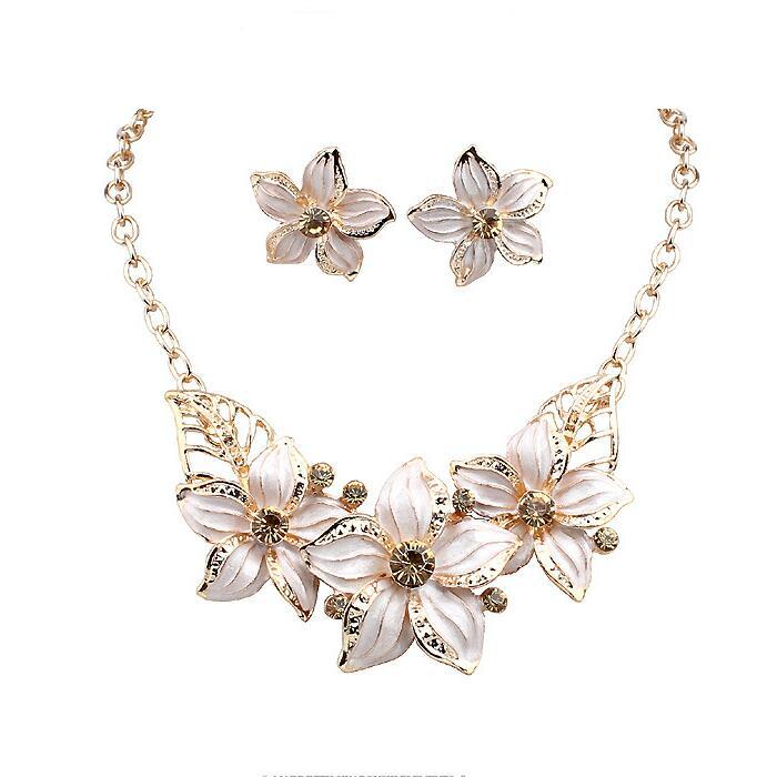 Wholesale Gardenia Oil Painting Necklace Earrings Set